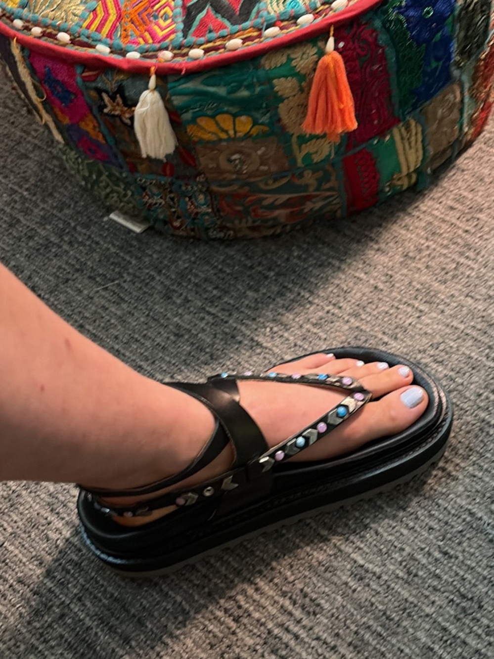 Isabel Marant Black Thong Sandals with Multicolor Studs